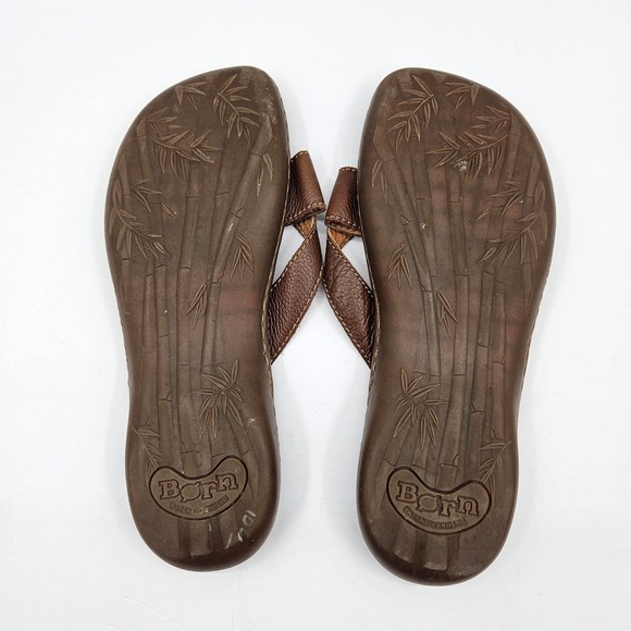 Born Brown Leather Cross Strap Thong Sandals Women's Size 9 40.5 - Picture 6 of 11